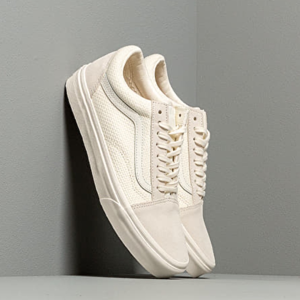 Like-New- Vans Old Skool Woven Checkered Marshmallow Off-White Suede Toe W6/M4